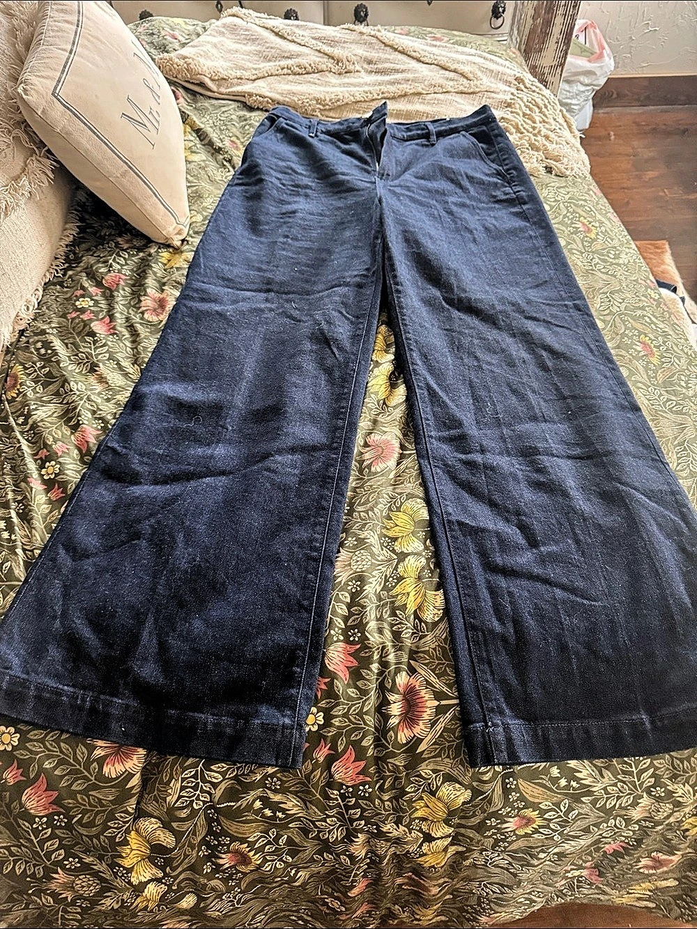 Ann Taylor The Trouser High Rise in Denim Wide Leg Pants Blue 14